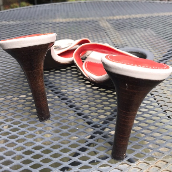 Yves Saint Laurent Slide kitten Heels sandals Authentic white and red - Picture 2 of 4
